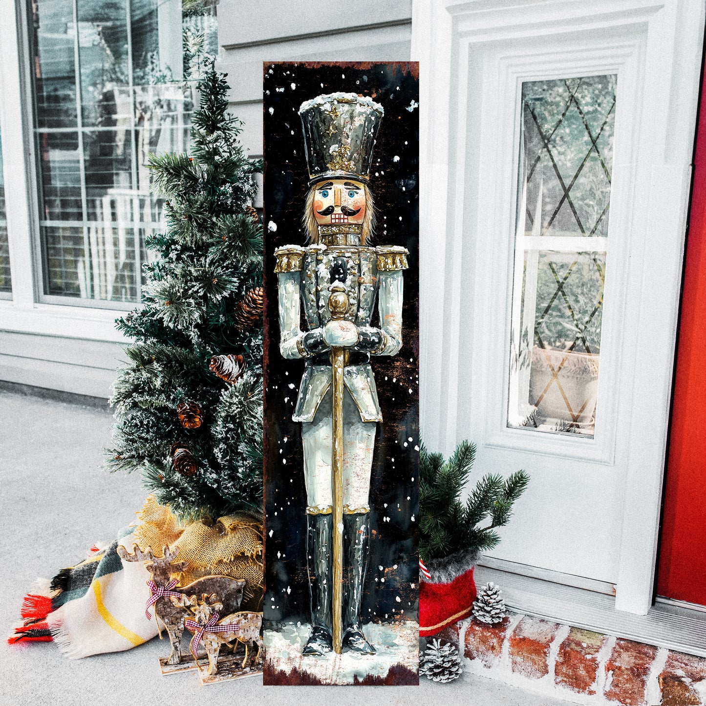 48-inch Christmas Silver Nutcracker Porch Sign - Holiday Front Porch Plaque | Christmas Decoration | Christmas Entryway Decor | 48x12in