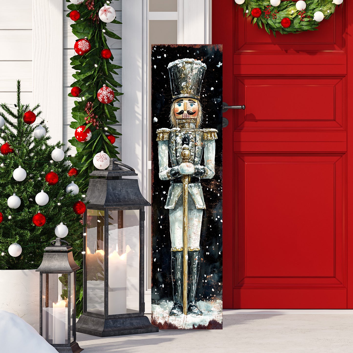 48-inch Christmas Silver Nutcracker Porch Sign - Holiday Front Porch Plaque | Christmas Decoration | Christmas Entryway Decor | 48x12in