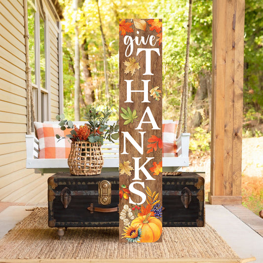 48in Give Thanks Fall Porch Sign - Front Porch Harvest Welcome Sign with Vintage Autumn Decoration, Rustic Thanksgiving Decor for Outdoor