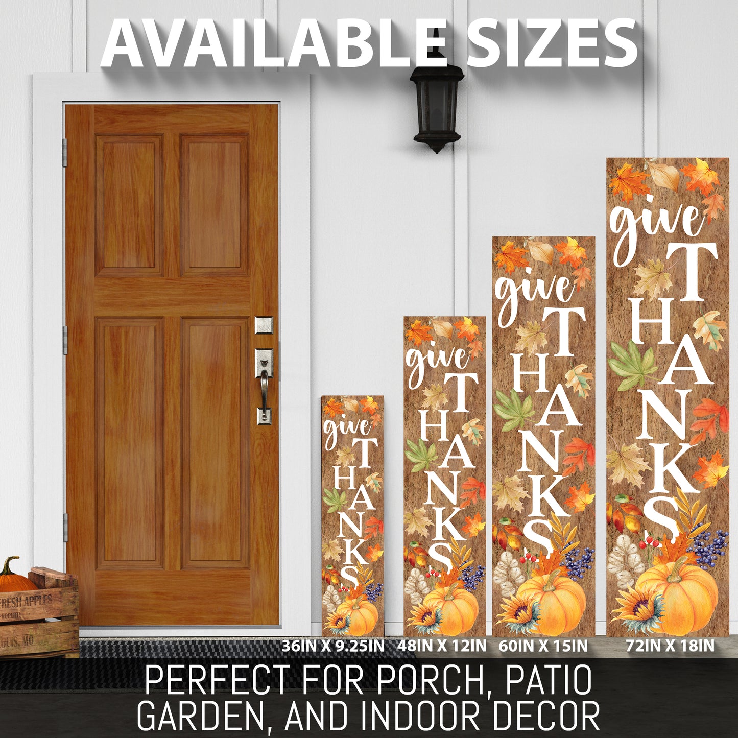 Give Thanks Fall Porch Sign - Front Porch Harvest Welcome Sign with Vintage Autumn Decoration, Rustic Thanksgiving Decor for Outdoor