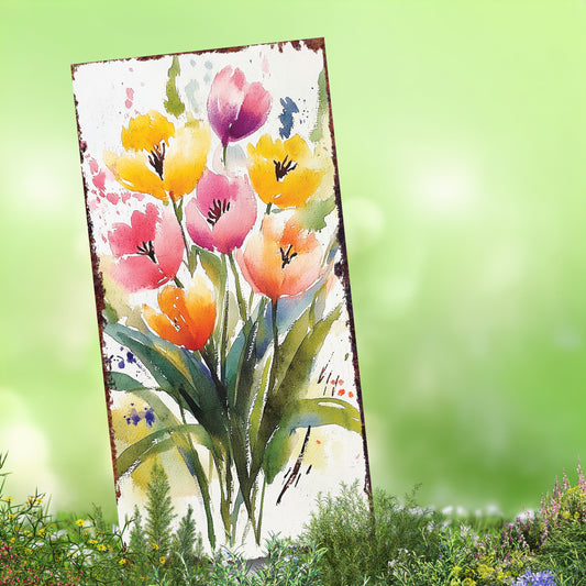 30in Spring Garden Stake | Watercolor Tulips Decor | Ideal for Outdoor Decor, and Yard Art, Garden Decor