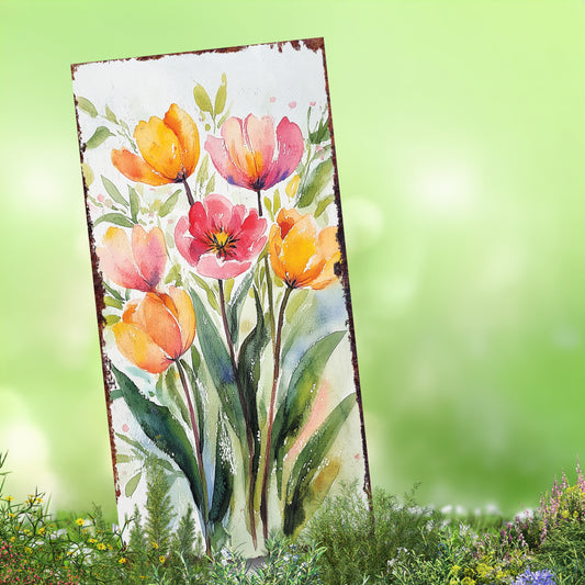 30in Spring Garden Stake | Watercolor Tulips Decor | Ideal for Outdoor Decor, and Yard Art, Garden Decorative