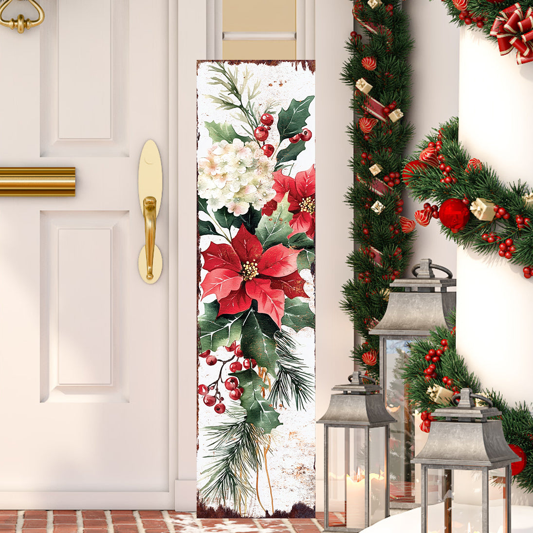 Christmas Poinsettia Porch Sign - Festive Holiday Outdoor Welcome Decor