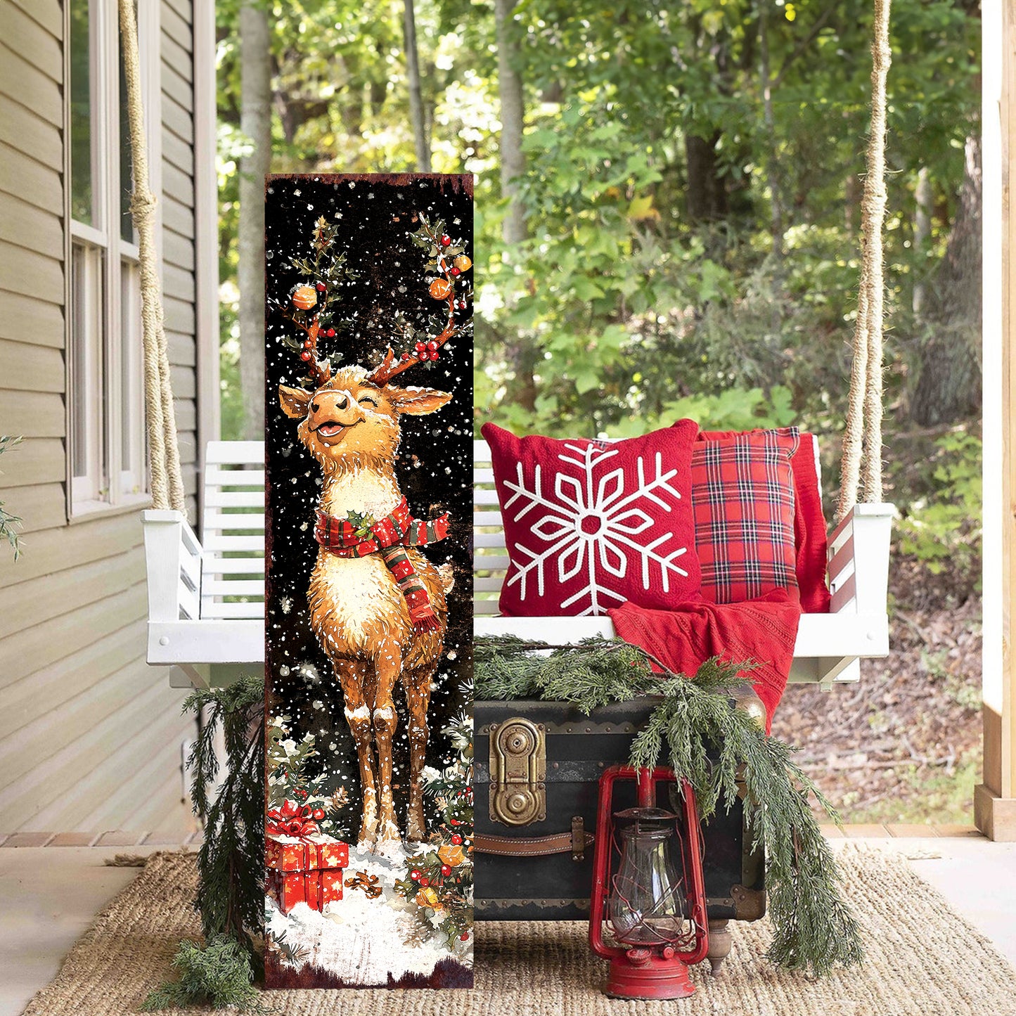 Rudolph Merry Christmas Welcome Sign | Indoor Outdoor Holiday Decor