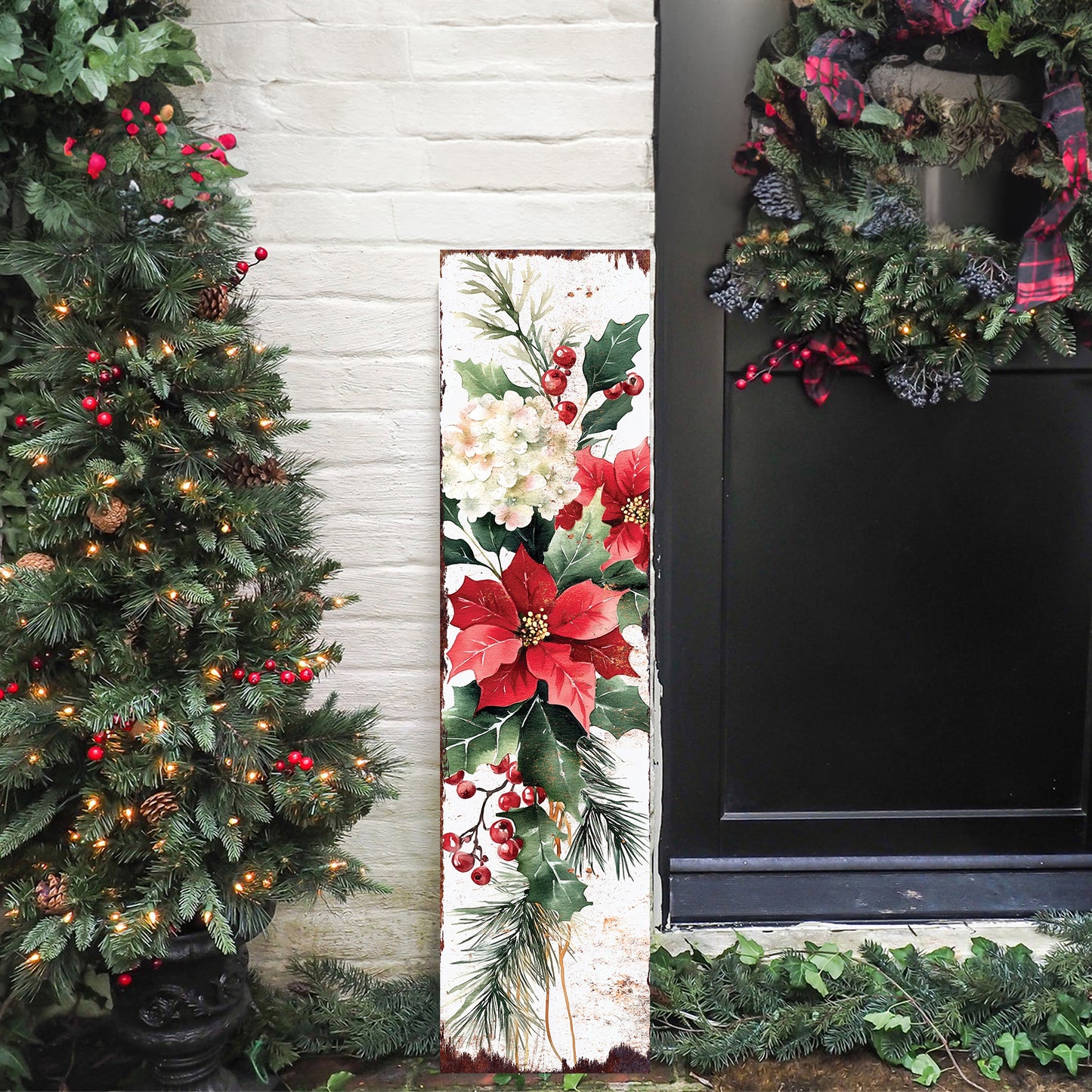 Christmas Poinsettia Porch Sign - Festive Holiday Outdoor Welcome Decor