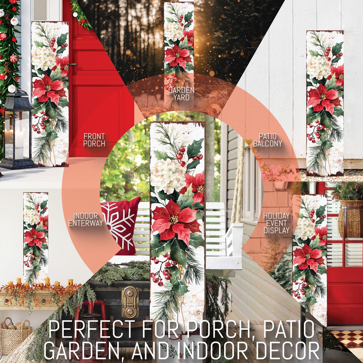 Christmas Poinsettia Porch Sign - Festive Holiday Outdoor Welcome Decor