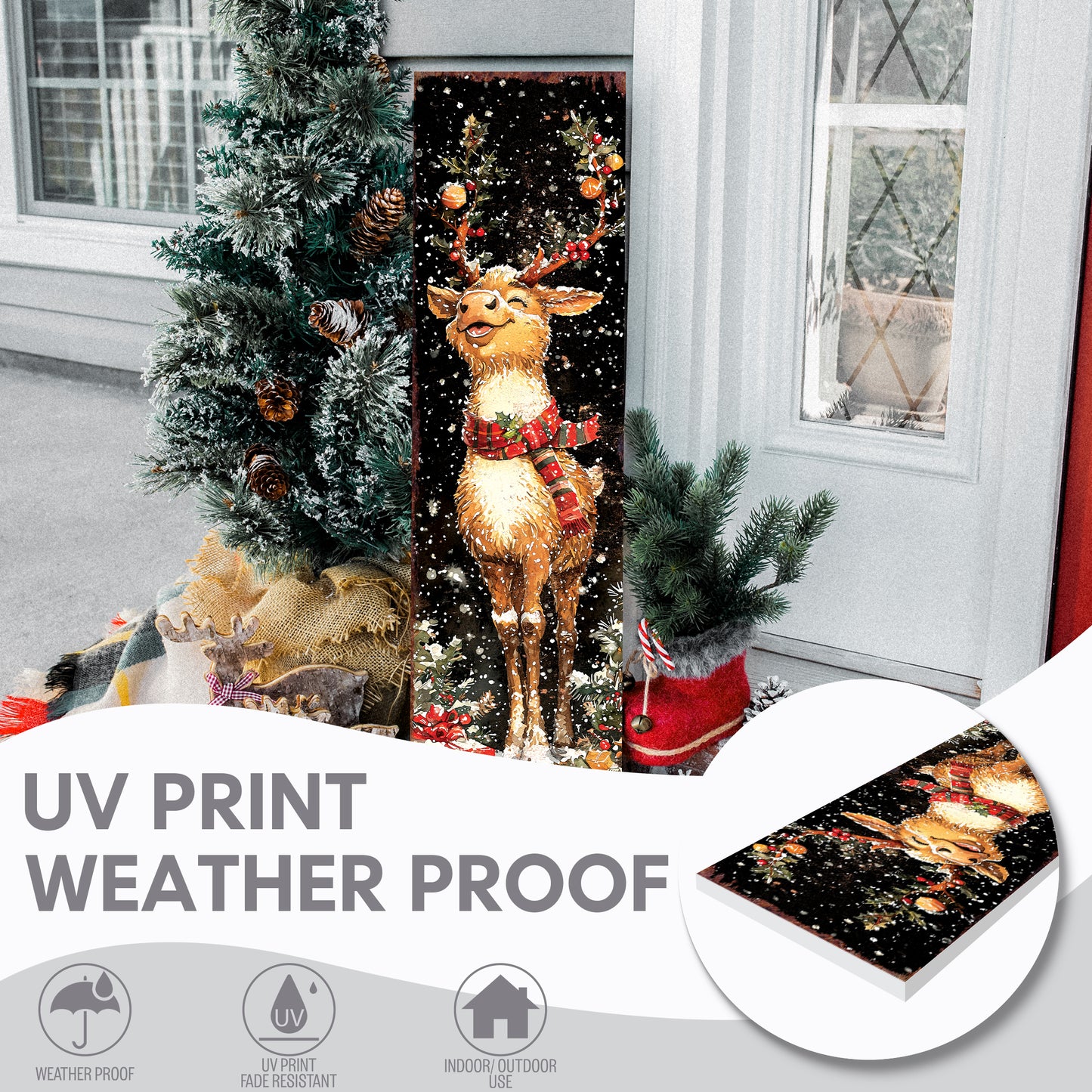 Rudolph Merry Christmas Welcome Sign | Indoor Outdoor Holiday Decor