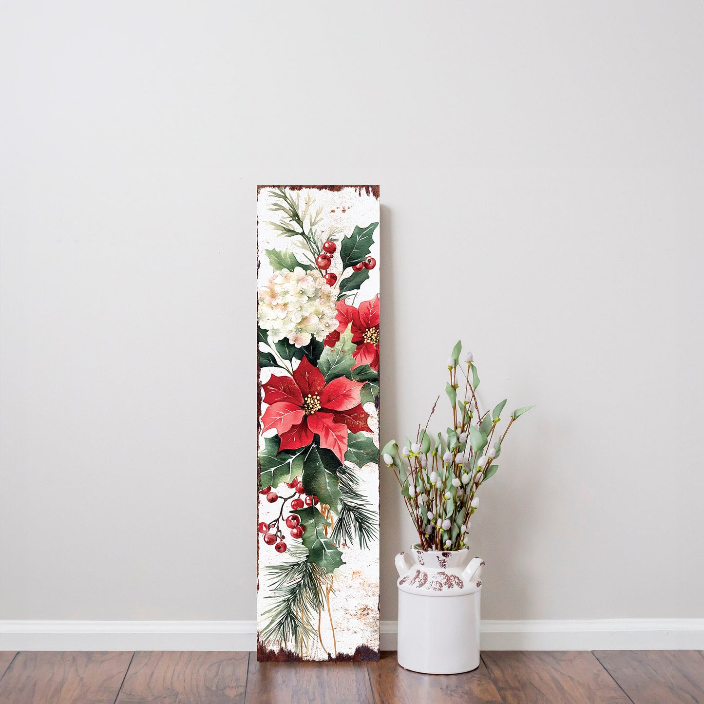 36in Christmas Poinsettias Porch Sign - Christmas Front Porch Plaque | Christmas Decoration | Christmas Entryway Decor | Wood, 36x9.25in