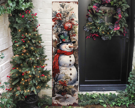 48in Vintage Christmas Snowman Porch Sign - Front Porch Christmas Welcome Sign | Christmas Decor | Entryway Board for Outdoor | 48x12in