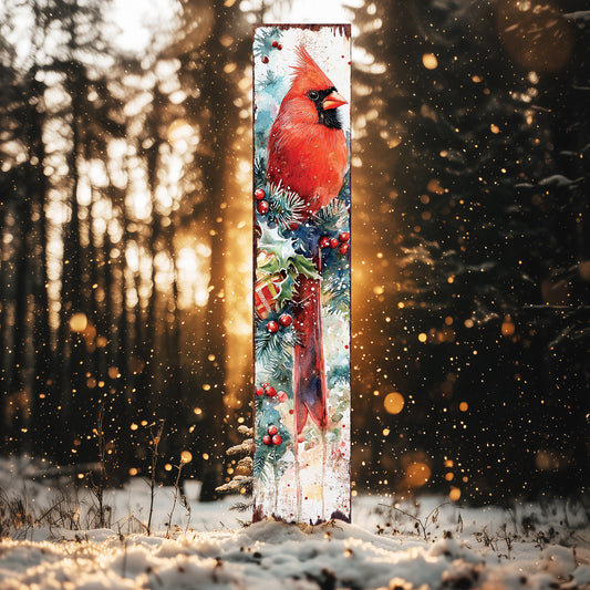 Christmas Garden Stake | Watercolor Red Cardinal | Outdoor Decor, Yard Art, Garden Decor