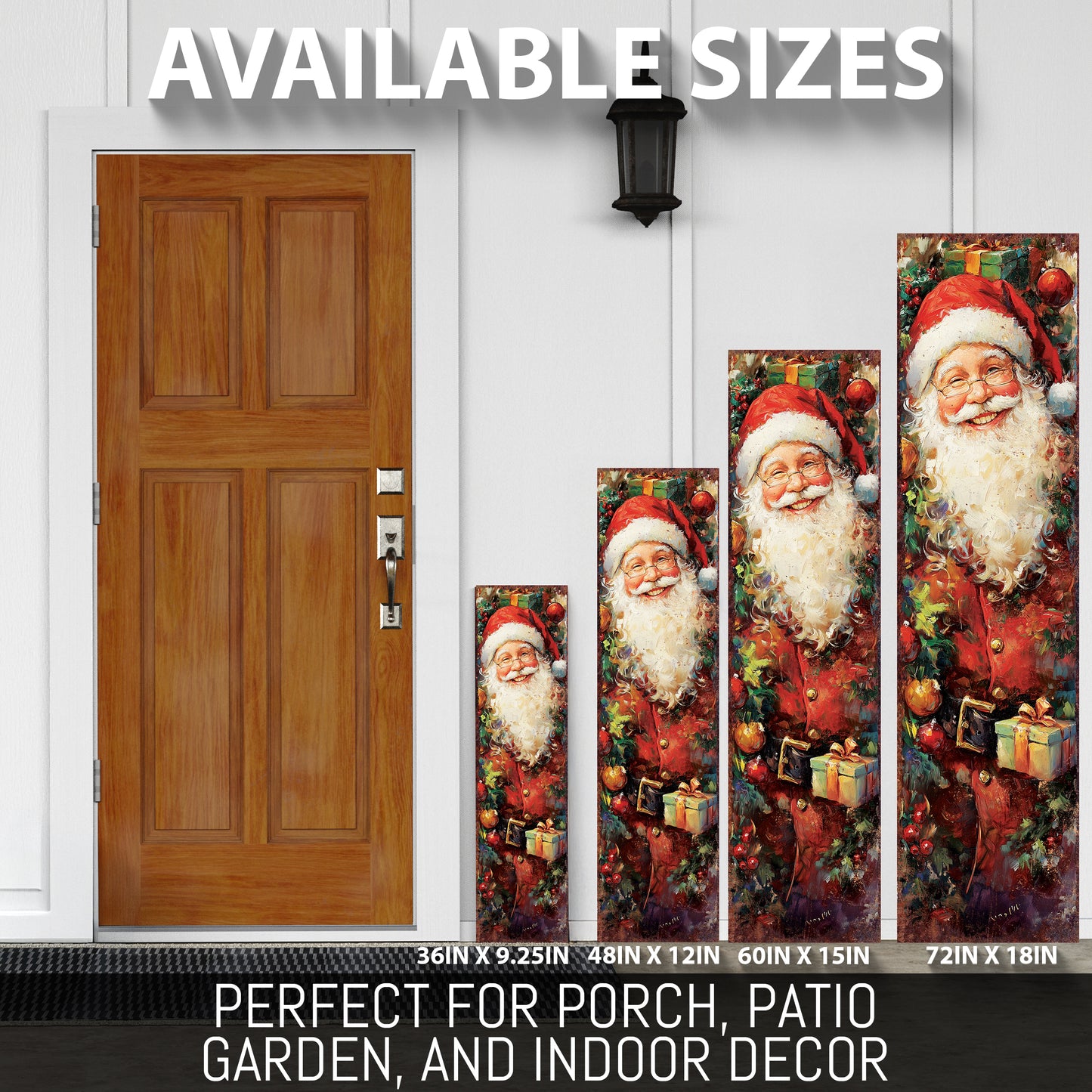 Vintage Santa Christmas Porch Sign | Farmhouse Holiday Welcome Sign | Festive Front Door & Outdoor Winter Decor