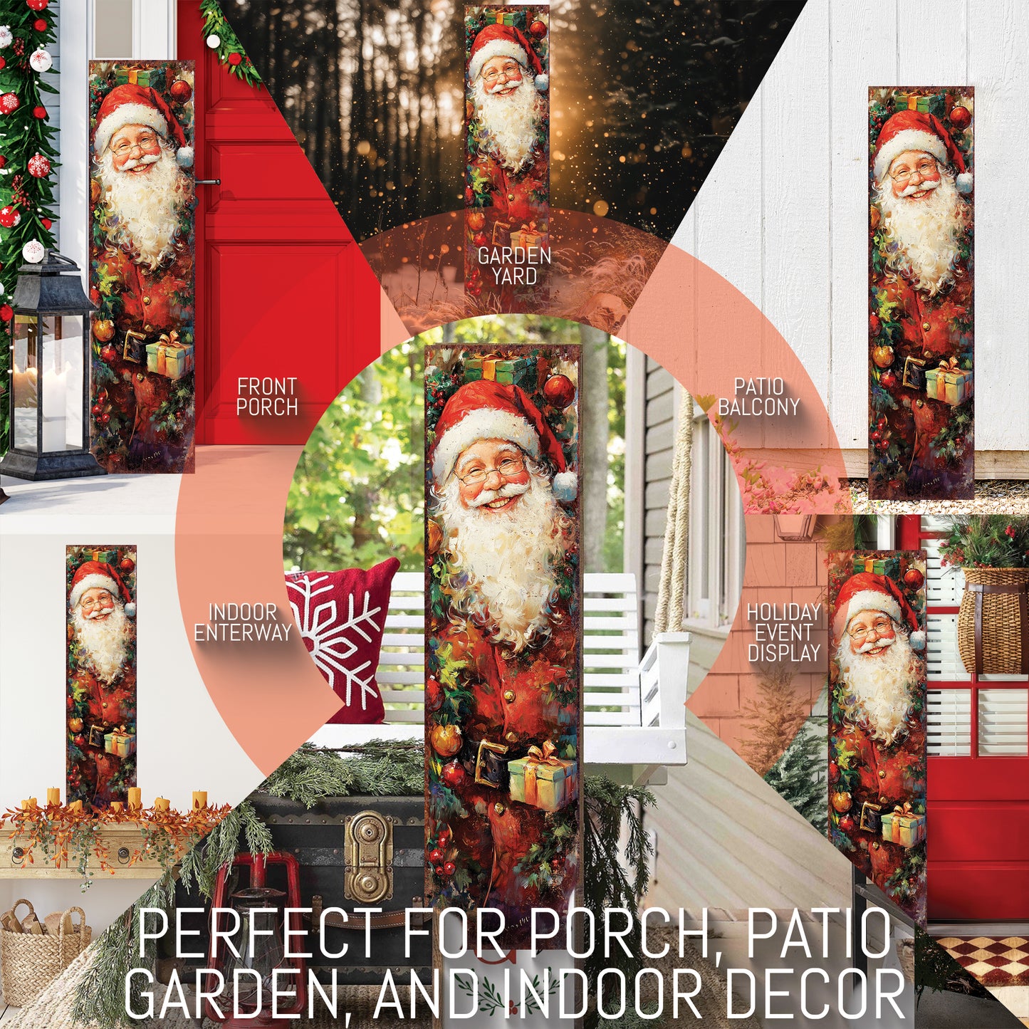 Vintage Santa Christmas Porch Sign | Farmhouse Holiday Welcome Sign | Festive Front Door & Outdoor Winter Decor