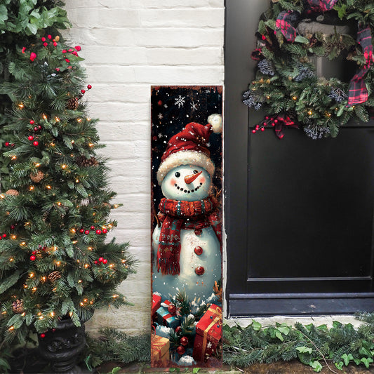 Snowman Christmas Porch Sign | Farmhouse Winter Welcome Sign | Front Door Outdoor Holiday Decor | Rustic Christmas Decoration