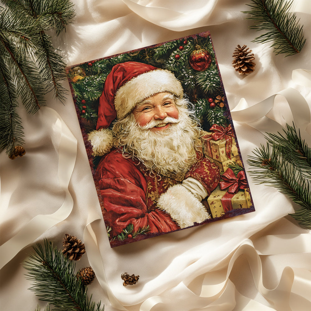 15in Christmas Table Decor | Santa Wooden Tabletop Decoration | Holiday Indoor Party Decor | Vintage Poster Style