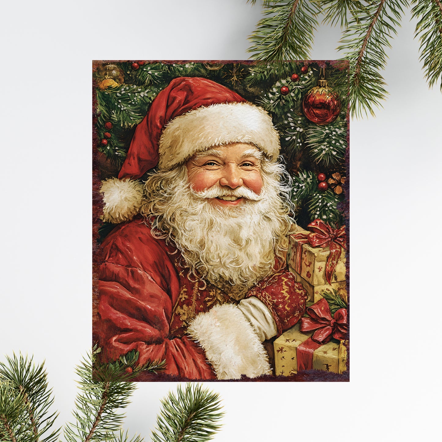 15in Christmas Table Decor | Santa Wooden Tabletop Decoration | Holiday Indoor Party Decor | Vintage Poster Style