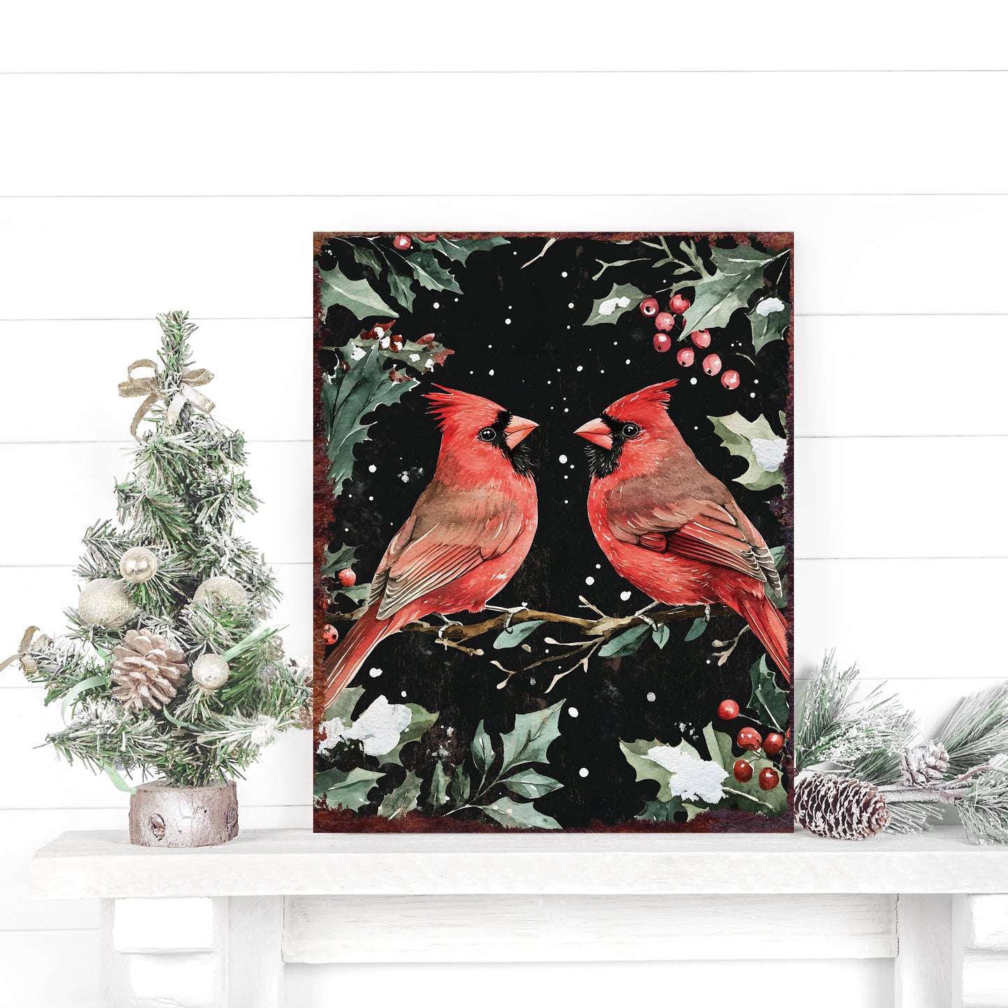 15in Christmas Cardinals Table Decor | Holiday Tabletop Decoration | Indoor Party Decor | 15x12in