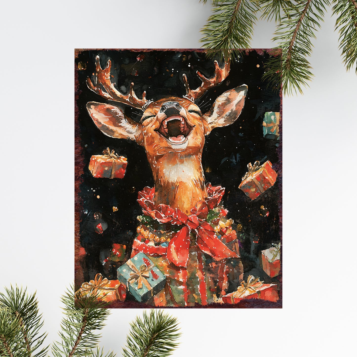 15in Christmas Deer Table Decor | Holiday Tabletop Decoration | Wooden Indoor Party Decor | 15x12in