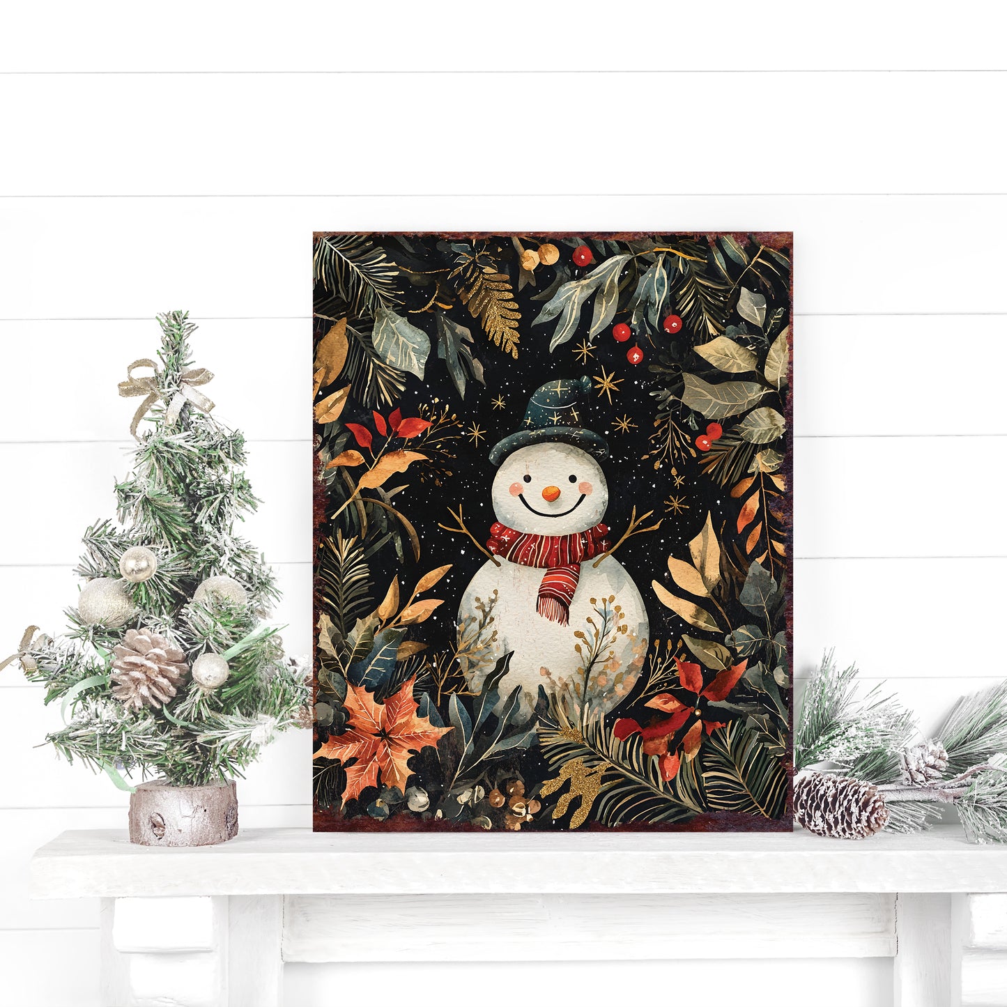 15in Christmas Table Decor | Vintage Snowman Tabletop Decoration | Wooden Indoor Party Decor | 15x12in