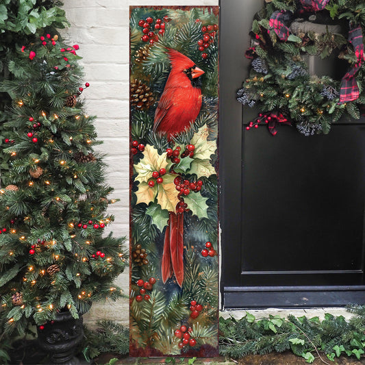 Christmas Porch Sign Cardinals | Front Porch Christmas Plaque | Entryway Holiday Decor