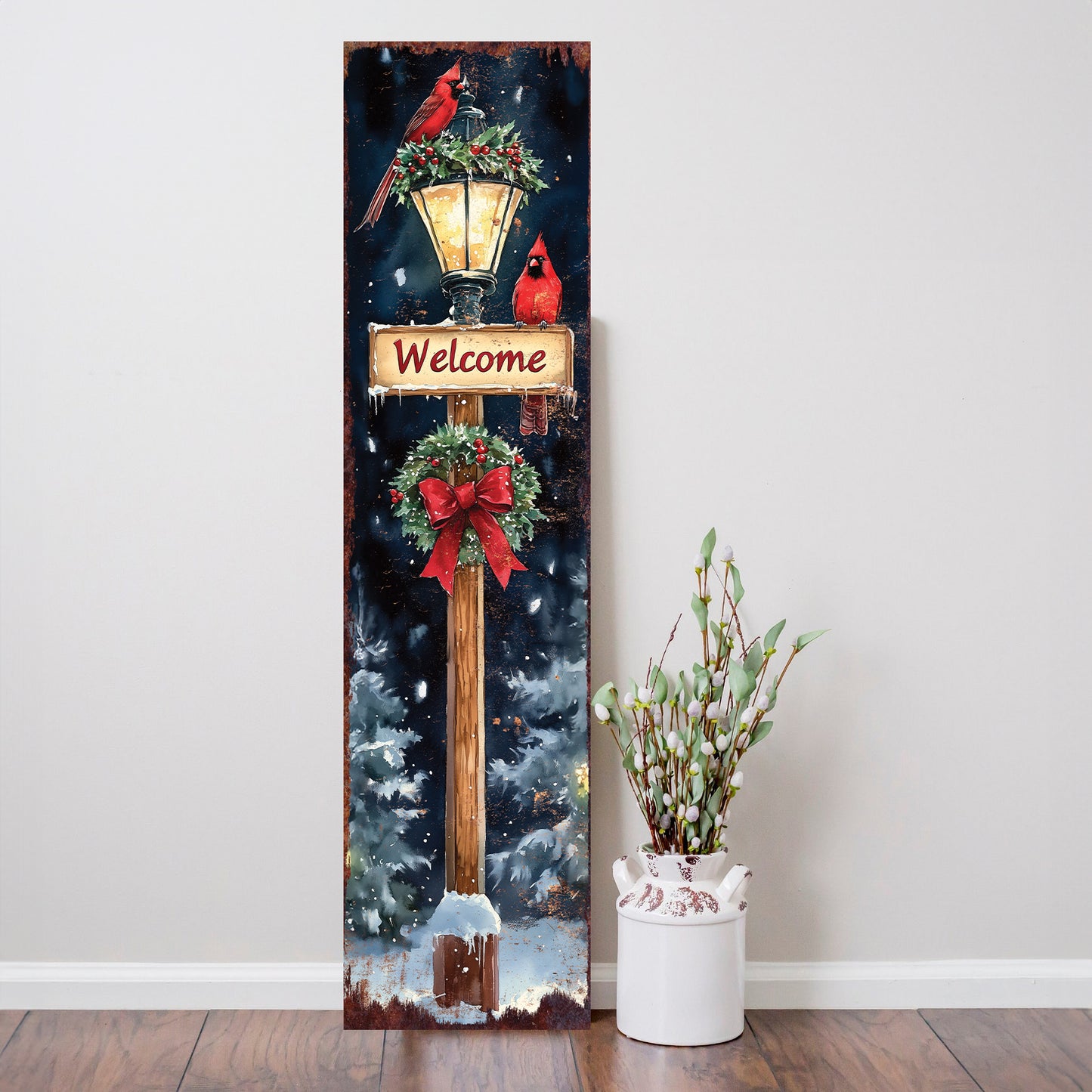 Christmas Porch Sign | Watercolor Cardinal & Lantern Design | Entryway Holiday Decor | Christmas Plaque