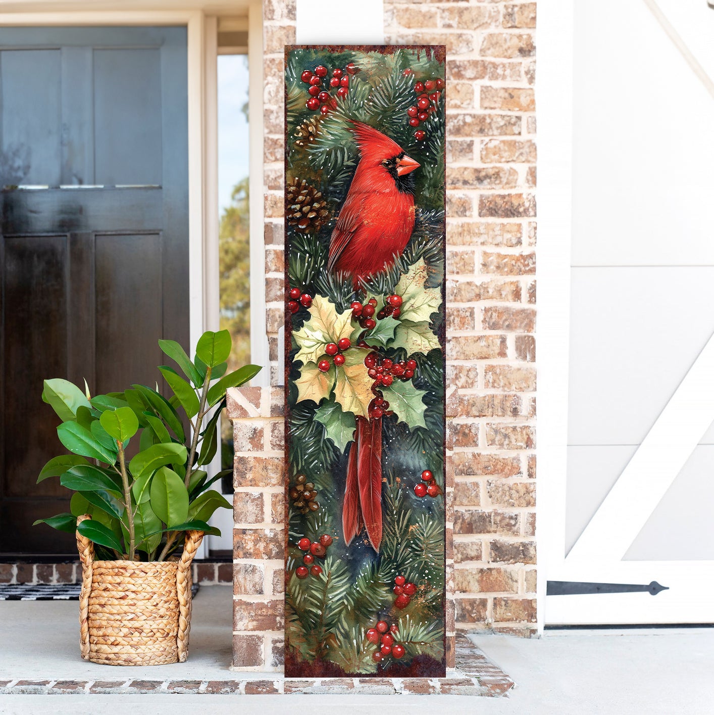 Christmas Porch Sign Cardinals | Front Porch Christmas Plaque | Entryway Holiday Decor