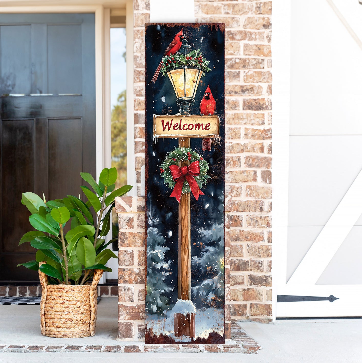 Christmas Porch Sign | Watercolor Cardinal & Lantern Design | Entryway Holiday Decor | Christmas Plaque