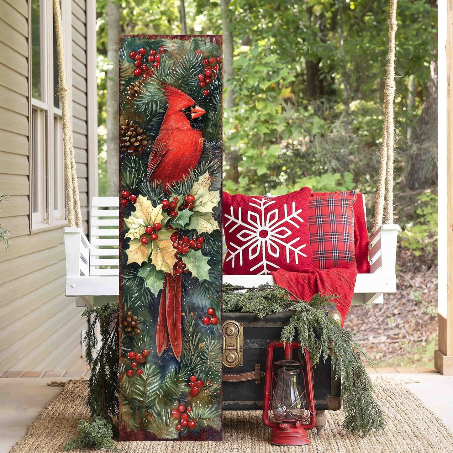 Christmas Porch Sign Cardinals | Front Porch Christmas Plaque | Entryway Holiday Decor