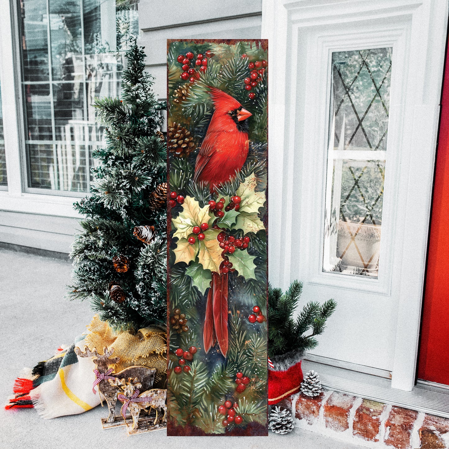 Christmas Porch Sign Cardinals | Front Porch Christmas Plaque | Entryway Holiday Decor