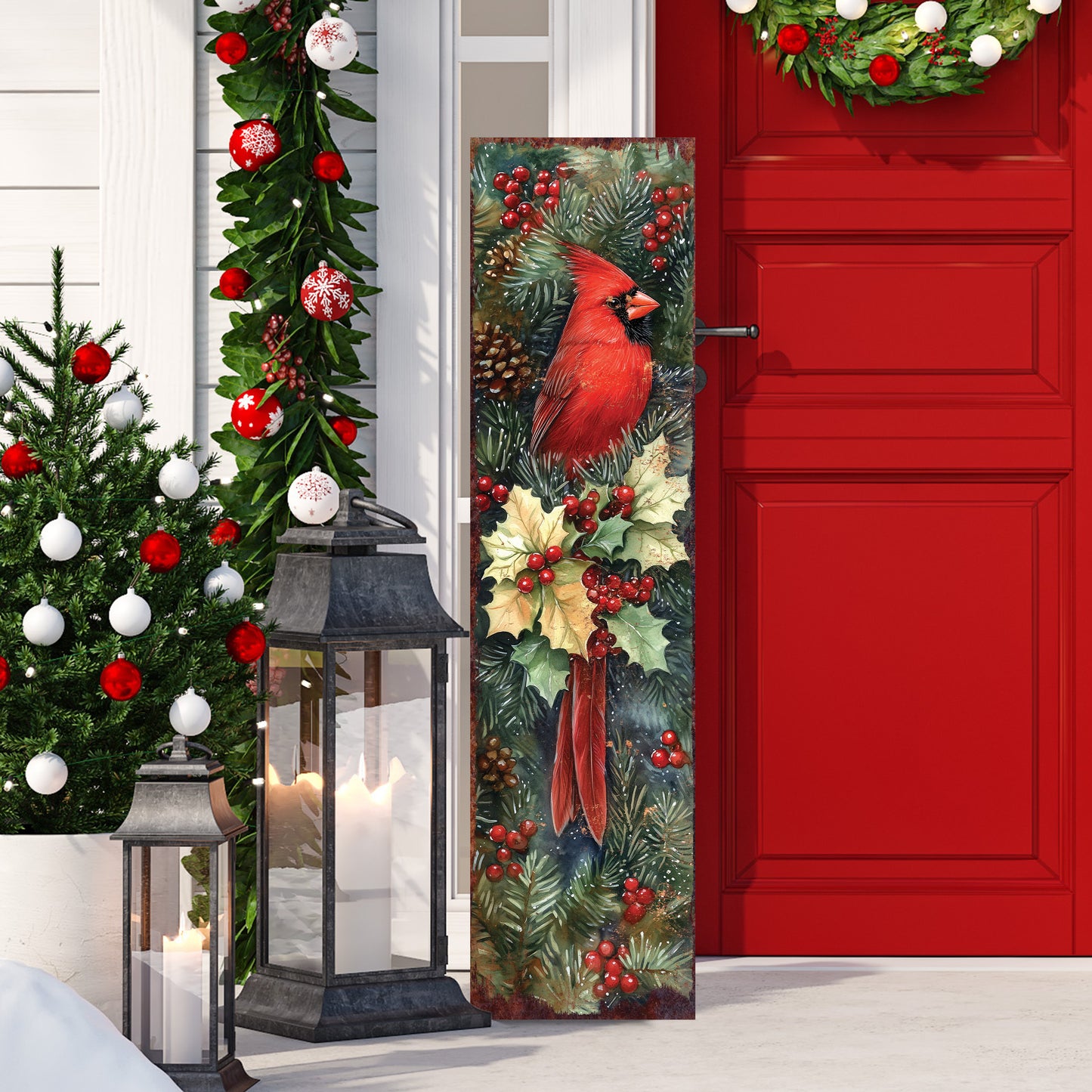 Christmas Porch Sign Cardinals | Front Porch Christmas Plaque | Entryway Holiday Decor