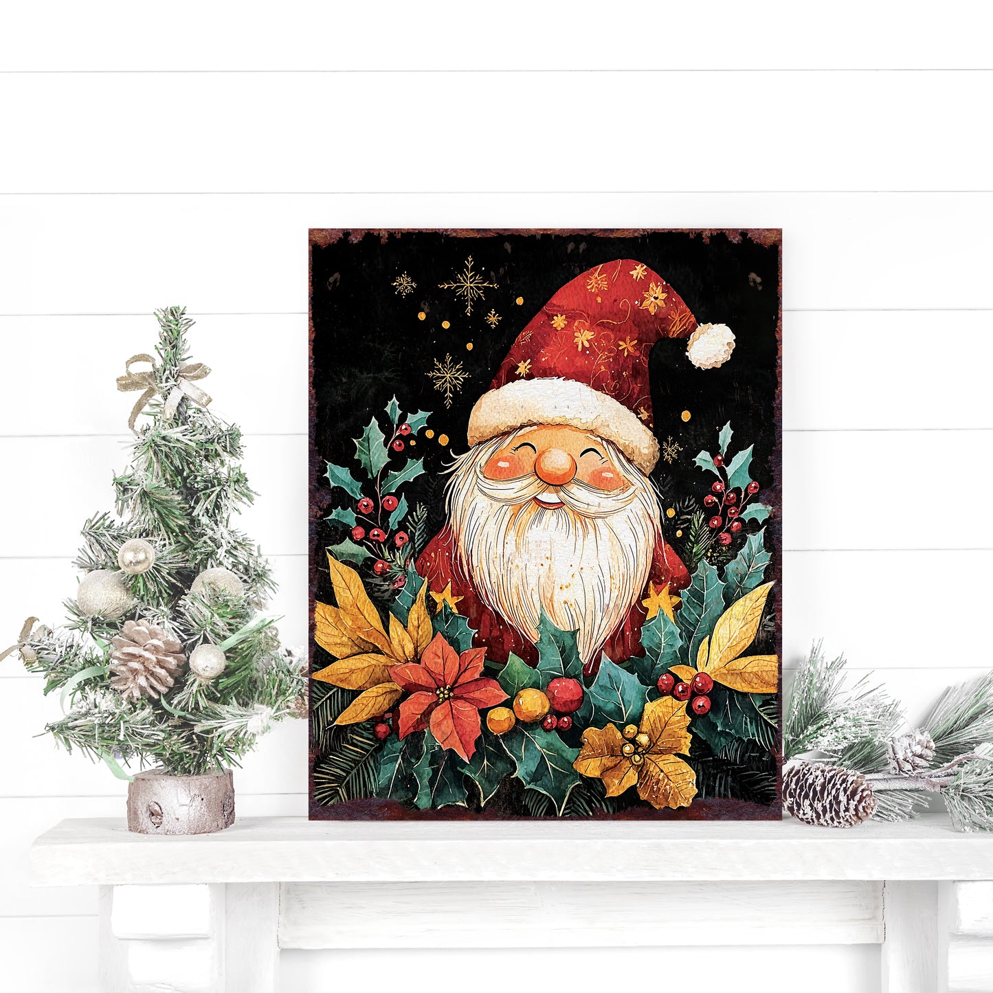 15in Christmas Table Decor | Holiday Gnome Tabletop Decoration | Indoor Wooden Party Decor | 15x12in