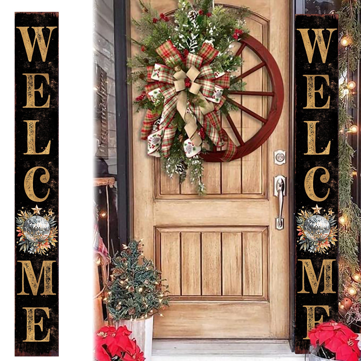 72in Christmas Porch Sign | Holiday Disco Ball Front Door Decoration | Foldable Entryway Decor | 72in x 9.25in