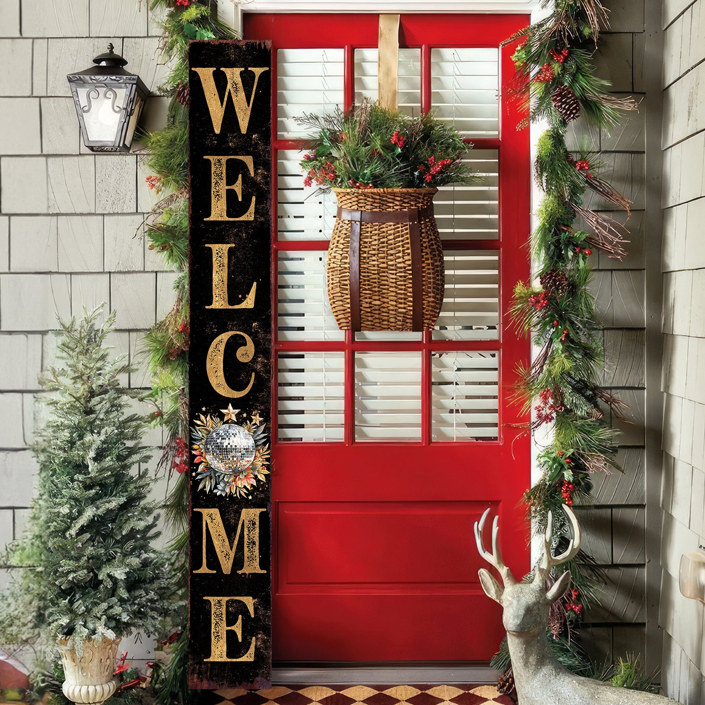 72in Christmas Porch Sign | Holiday Disco Ball Front Door Decoration | Foldable Entryway Decor | 72in x 9.25in