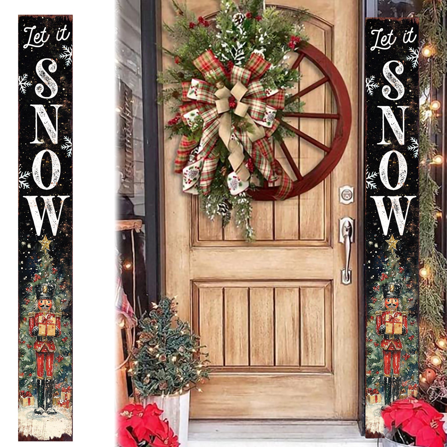 72in Christmas Porch Sign | Holiday Nutcracker Door Decoration | Foldable Wooden Entryway Decor