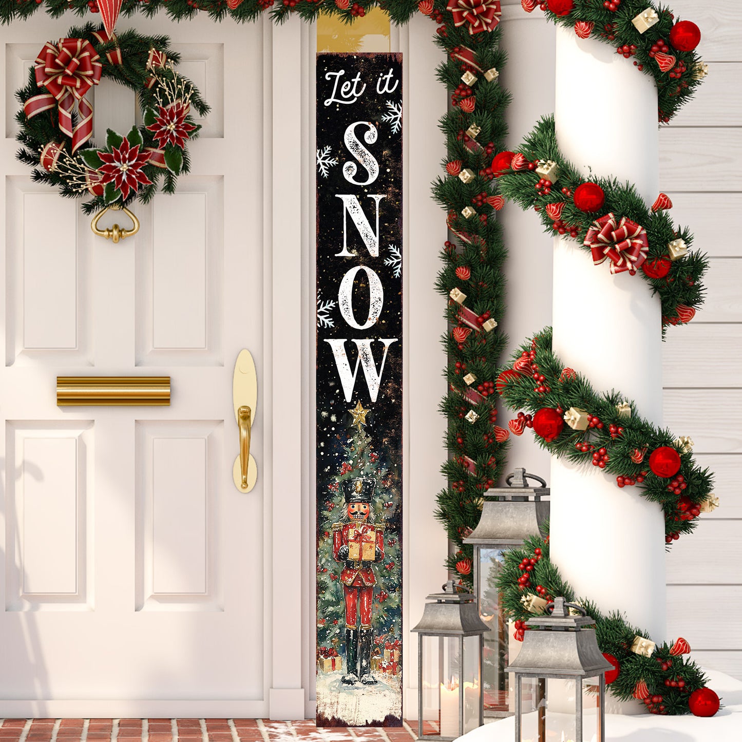 72in Christmas Porch Sign | Holiday Nutcracker Door Decoration | Foldable Wooden Entryway Decor