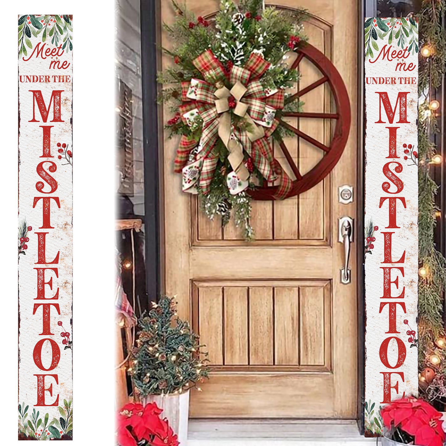 72in Christmas Porch Sign | “Meet Me Under the Mistletoe” Decoration | Foldable Wooden Entryway Decor