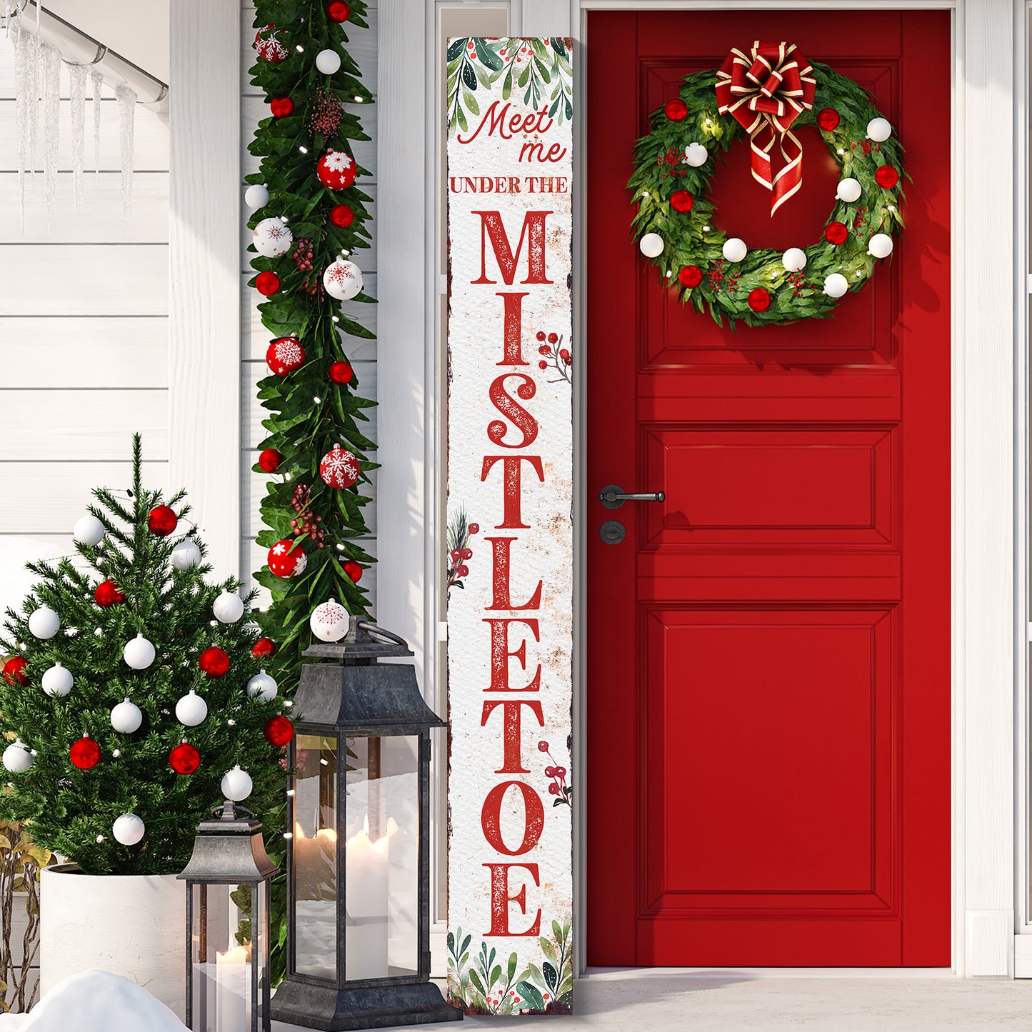 72in Christmas Porch Sign | “Meet Me Under the Mistletoe” Decoration | Foldable Wooden Entryway Decor