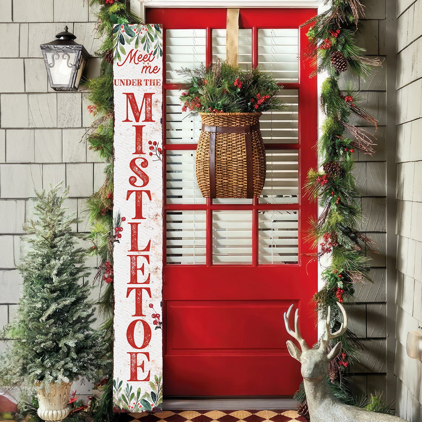 72in Christmas Porch Sign | “Meet Me Under the Mistletoe” Decoration | Foldable Wooden Entryway Decor