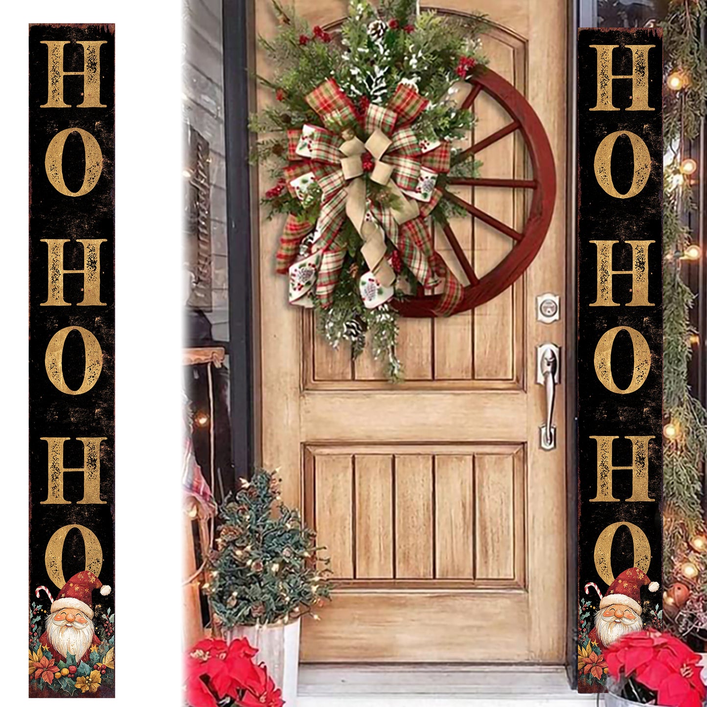 72in Christmas Porch Sign | Santa "HO HO HO” Decoration | Foldable Wooden Entryway Decor