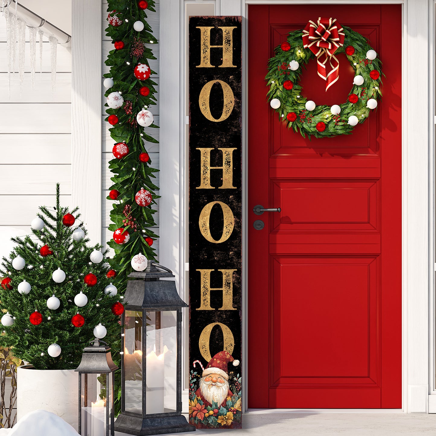 72in Christmas Porch Sign | Santa "HO HO HO” Decoration | Foldable Wooden Entryway Decor