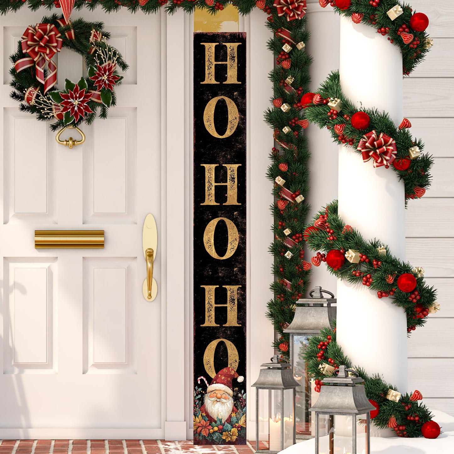 72in Christmas Porch Sign | Santa "HO HO HO” Decoration | Foldable Wooden Entryway Decor