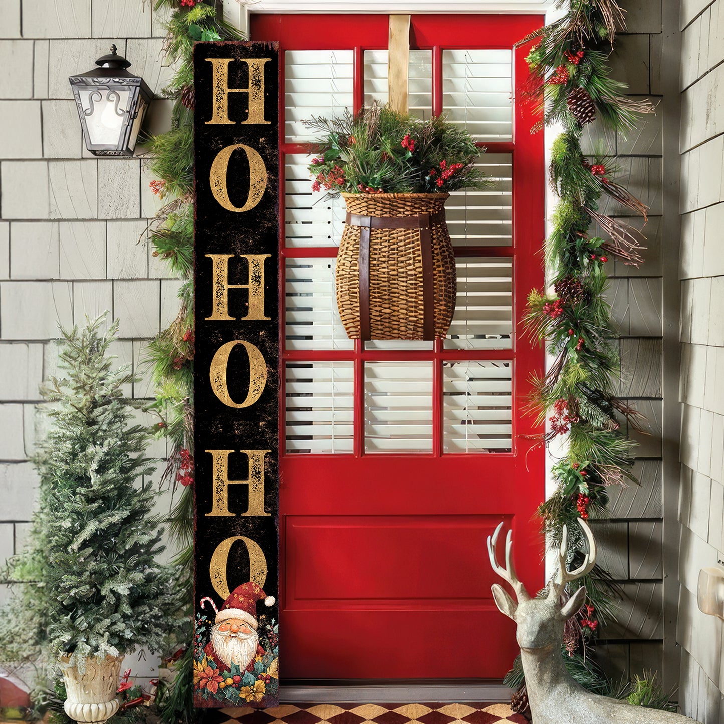 72in Christmas Porch Sign | Santa "HO HO HO” Decoration | Foldable Wooden Entryway Decor