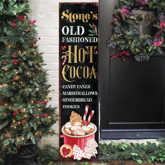 Personalized Hot Cocoa Bar Christmas Sign | Vintage Winter Porch Decor | Farmhouse Holiday Front Door Sign