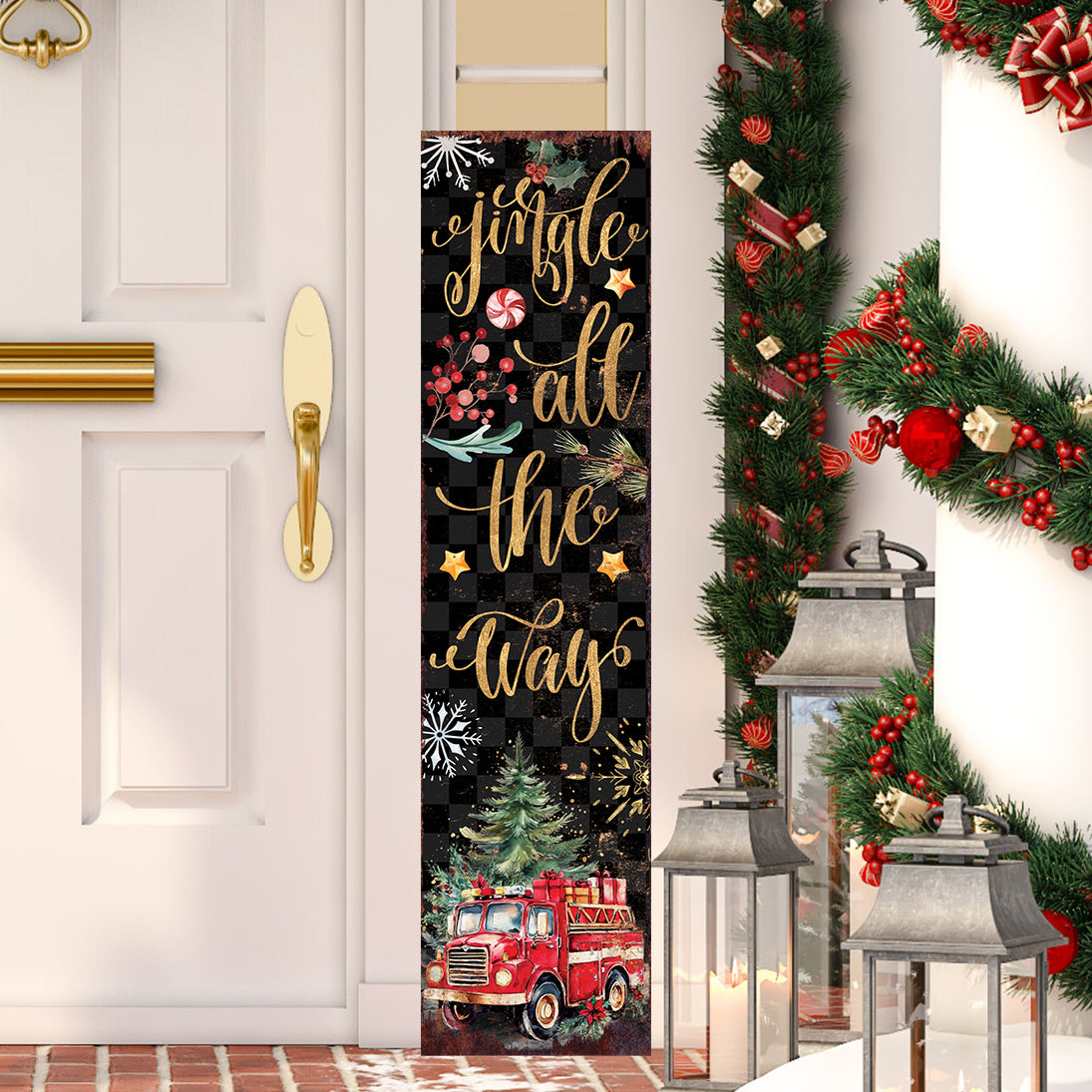 Jingle All the Way Christmas Porch Sign | Firefighter Edition | Front Porch Decor | Holiday Entryway Sign