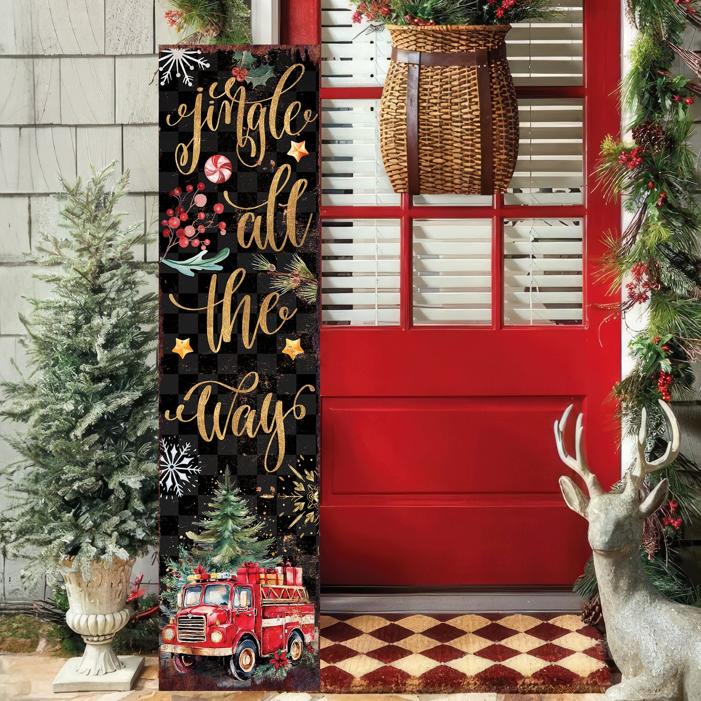 Jingle All the Way Christmas Porch Sign | Firefighter Edition | Front Porch Decor | Holiday Entryway Sign