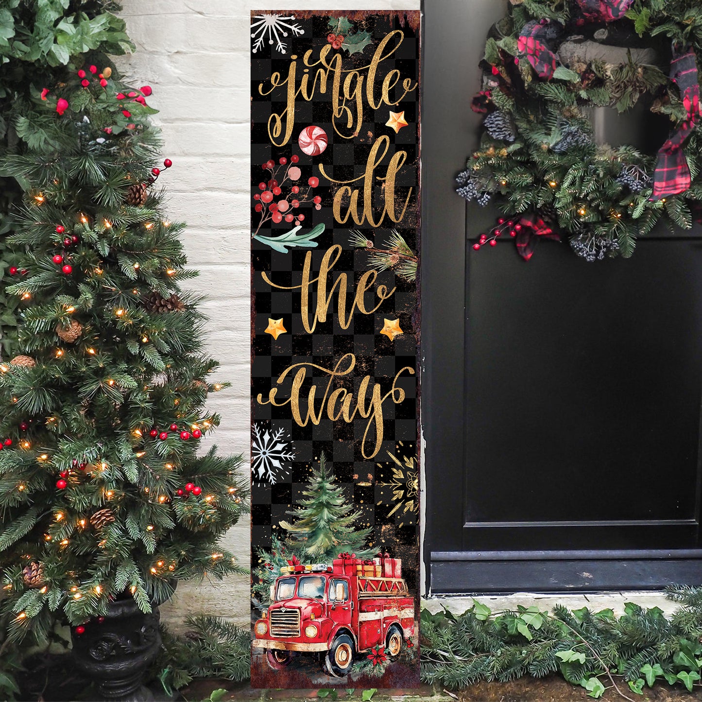 Jingle All the Way Christmas Porch Sign | Firefighter Edition | Front Porch Decor | Holiday Entryway Sign