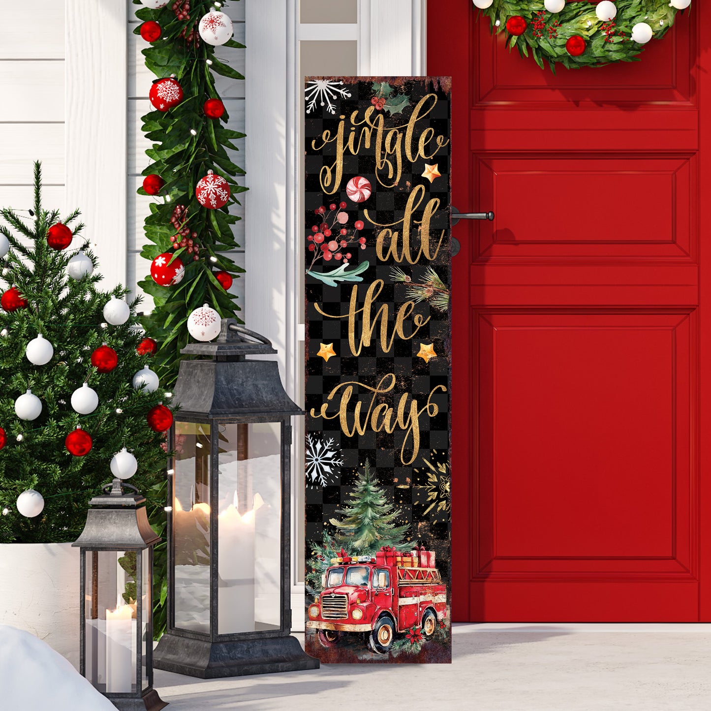 Jingle All the Way Christmas Porch Sign | Firefighter Edition | Front Porch Decor | Holiday Entryway Sign