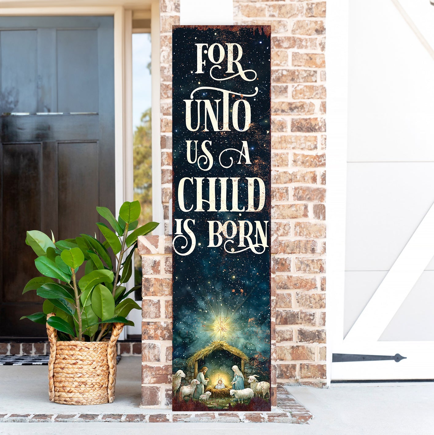 Faithful Christmas Nativity Porch Sign | Rustic Outdoor Entryway Decor