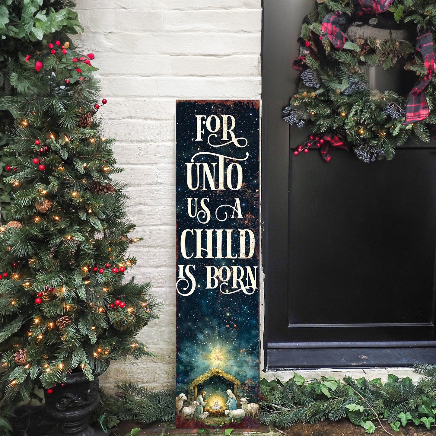 Faithful Christmas Nativity Porch Sign | Rustic Outdoor Entryway Decor