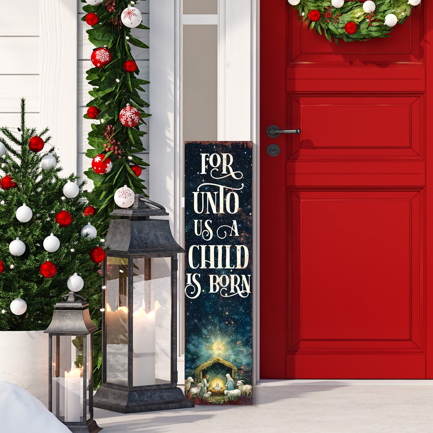 Faithful Christmas Nativity Porch Sign | Rustic Outdoor Entryway Decor