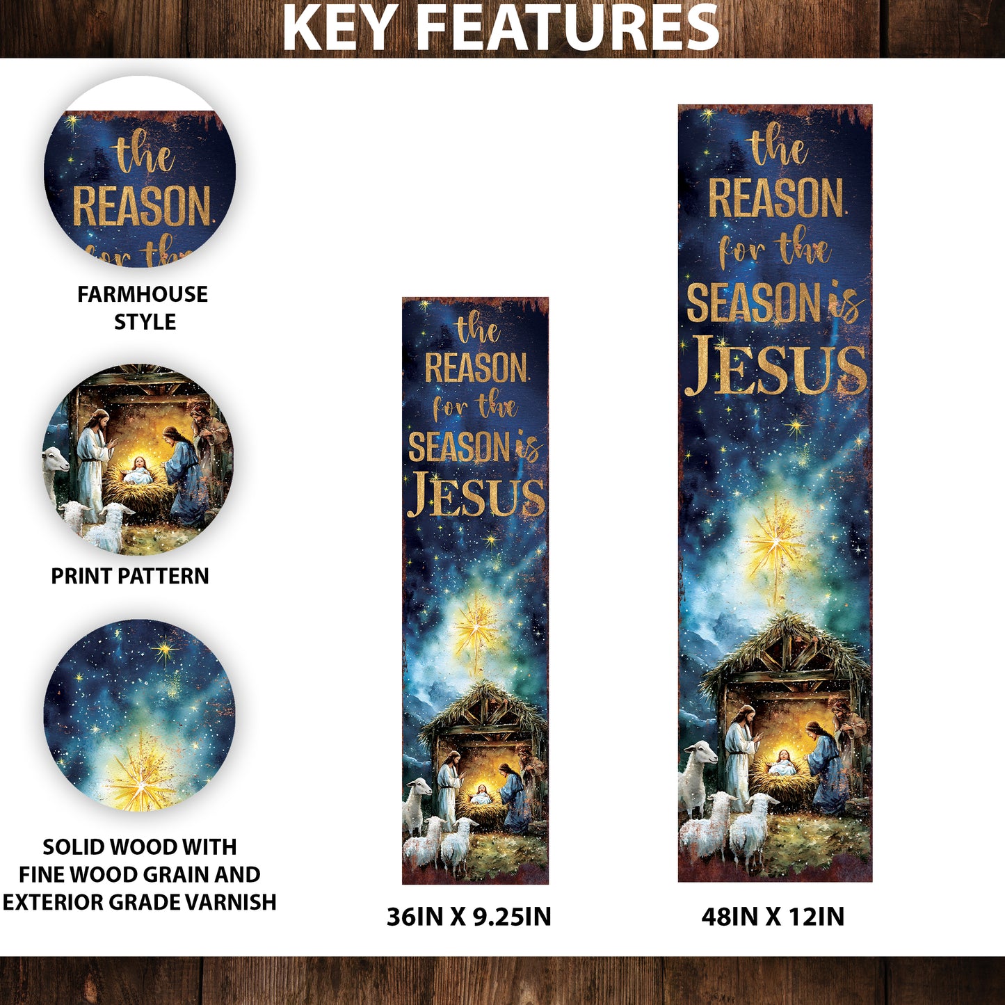 The Reason for the Season is Jesus Porch Sign | Religious Front Porch Decor | Nativity Entryway Sign